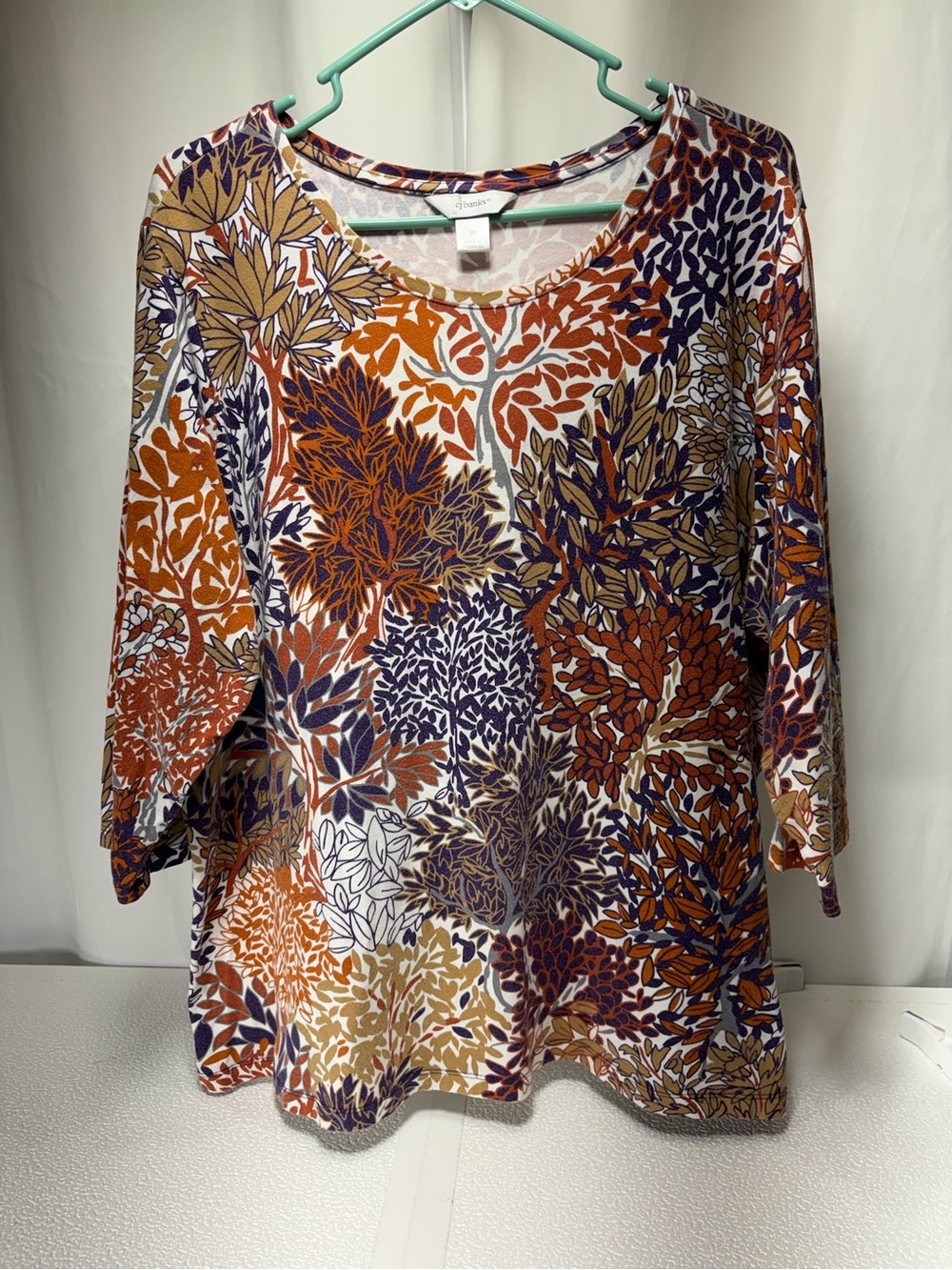 CJ Banks Botanical Scoop Neck Top - Rust, Navy & Tan 4430